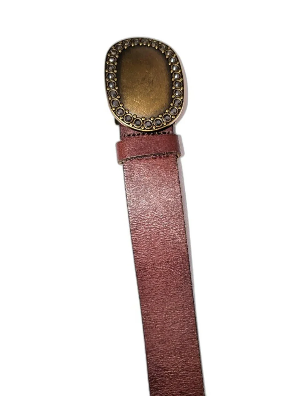 VINTAGE Fossil | Size Large Brown Leather Belt w Brass/Antique Gold Tone Buckle